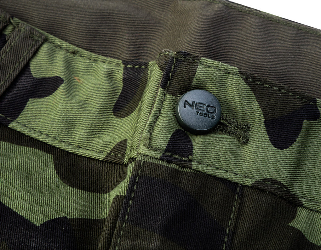 NEO TOOLS Terepmintás Rövid munkásnadrág, CAMO, 60% pamut, 40% polyester, 255 g/m2, XS 81-271-XS
