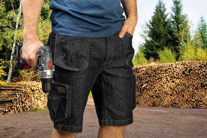 NEO TOOLS Farmer Rövid munkásnadrág, DENIM, fekete, cipzáros oldalzsebekkel, 98% pamut, 410g/m2, XL 81-273-XL