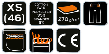 NEO TOOLS Rövid munkásnadrág, övvel, PREMIUM, 62% pamut, 35% polyester, 3% elastane, XS 81-276-XS