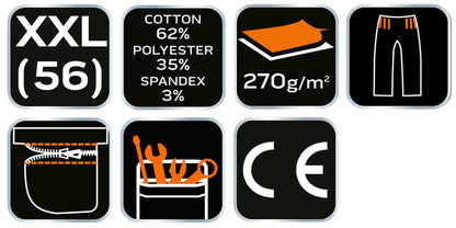 NEO TOOLS Rövid munkásnadrág, övvel, PREMIUM, 62% pamut, 35% polyester, 3% elastane, XXL 81-276-XXL