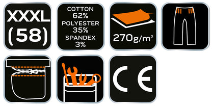 NEO TOOLS Rövid munkásnadrág, övvel, PREMIUM, 62% pamut, 35% polyester, 3% elastane, XXXL 81-276-XXXL