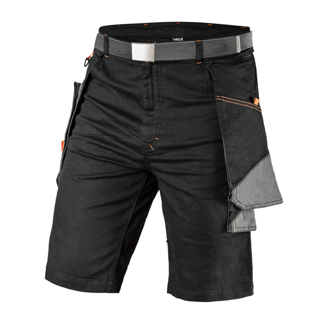 NEO TOOLS Karcsúsított(slim fit) Rövid munkásnadrág, 60% pamut, 37% polyester, 3% elastane, 285 g/m2, övvel, XXL 81-278-XXL