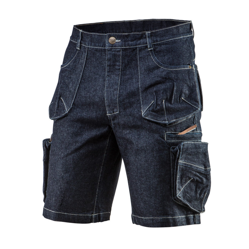 NEO TOOLS Farmer Rövid munkásnadrág, DENIM, cipzáros oldalzsebekkel, 98% pamut, 410g/m2, L 81-279-L