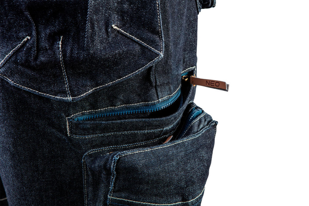 NEO TOOLS Farmer Rövid munkásnadrág, DENIM, cipzáros oldalzsebekkel, 98% pamut, 410g/m2, L 81-279-L