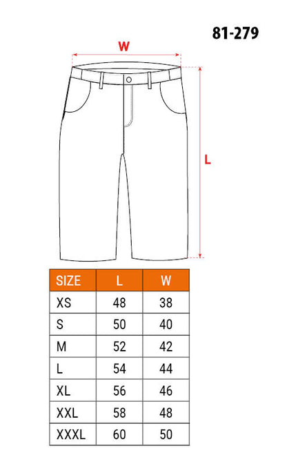 NEO TOOLS Farmer Rövid munkásnadrág, DENIM, cipzáros oldalzsebekkel, 98% pamut, 410g/m2, L 81-279-L