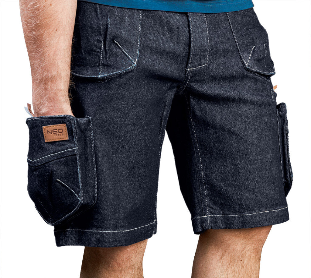 NEO TOOLS Farmer Rövid munkásnadrág, DENIM, cipzáros oldalzsebekkel, 98% pamut, 410g/m2, XXL 81-279-XXL