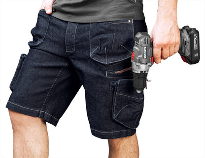NEO TOOLS Farmer Rövid munkásnadrág, DENIM, cipzáros oldalzsebekkel, 98% pamut, 410g/m2, XXXL 81-279-XXXL
