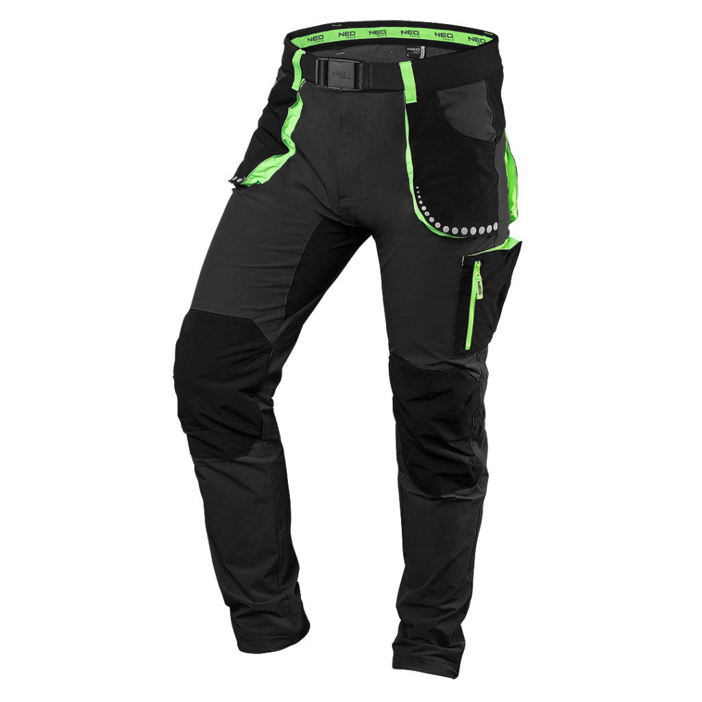 NEO TOOLS Munkásnadrág, PREMIUM, 4 irányban önbeálló anyag, fekete-zöld, XXXL 81-290-XXXL