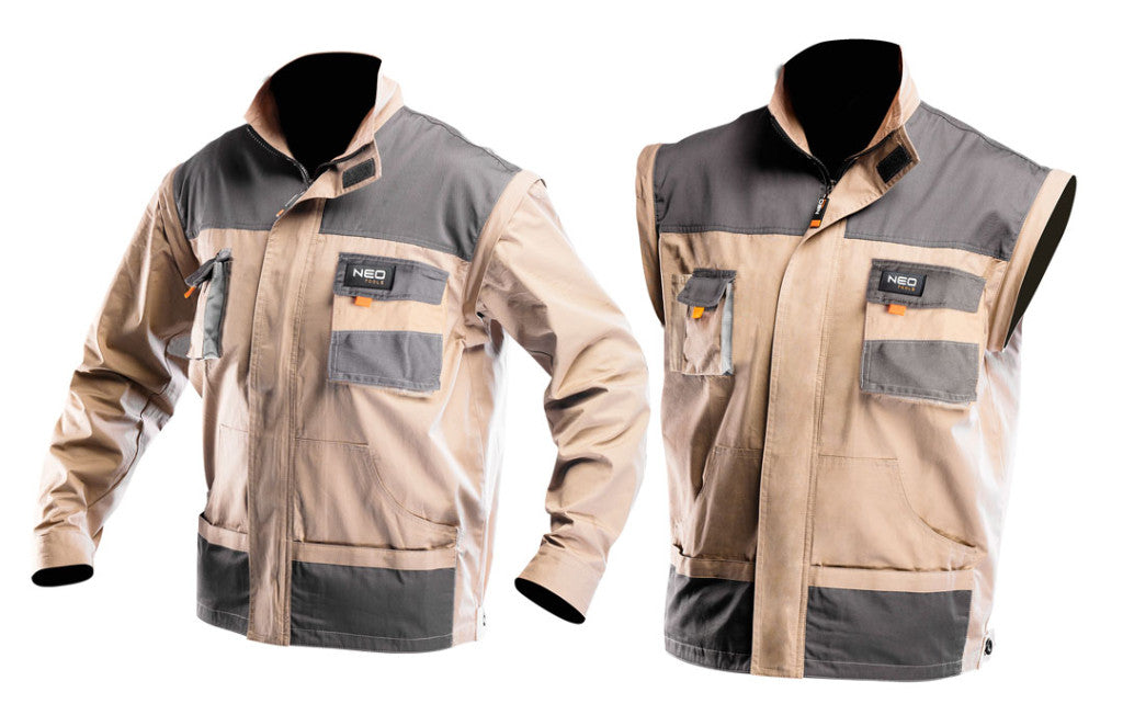 NEO TOOLS Munkadzseki 2 az 1-ben, S/48 100% pamut, 180g/m2, lezippzározható újjak,  81-310-S