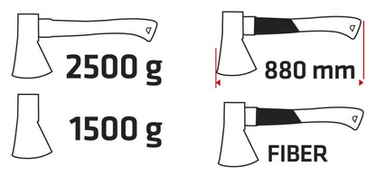 VERTO Fejsze 2500g, fej 1500g, üvegszál nyél 05G202
