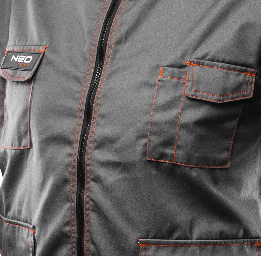 NEO TOOLS Munkavédelmi kabát, BASIC, L/52, 35% pamut, 65% polyester, Többfunkciós zsebek, gumírozott derék, CE EN341 81-410-L