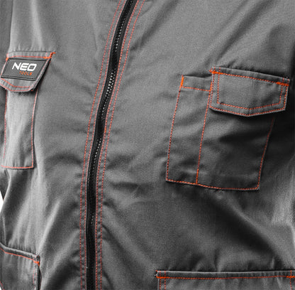 NEO TOOLS Munkavédelmi kabát, BASIC, M/50, 35% pamut, 65% polyester, Többfunkciós zsebek, gumírozott derék, CE EN341 81-410-M