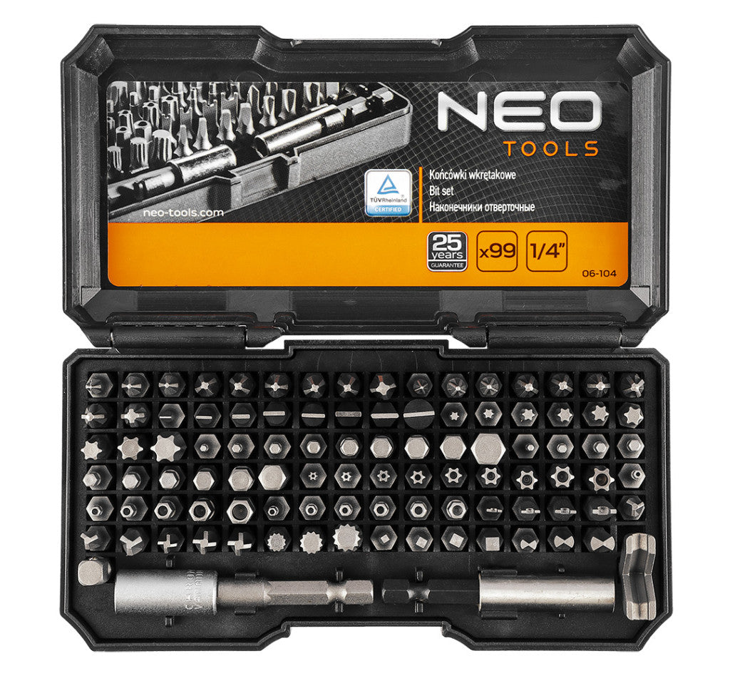 NEO TOOLS Csavarhúzó bitkészlet 100db 25 év garanciával 06-104