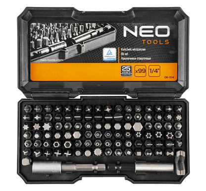 NEO TOOLS Csavarhúzó bitkészlet 100db 25 év garanciával 06-104