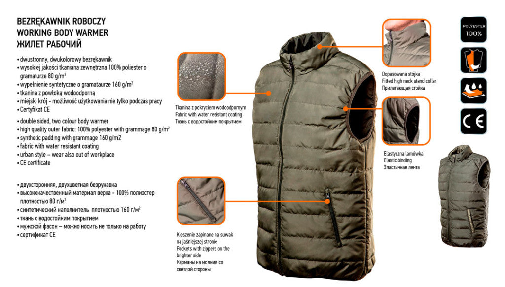 NEO TOOLS Kifordítható olíva Munkavédelmi mellény, CAMO, 100% poliészter, 80g/m2, L 81-533-L