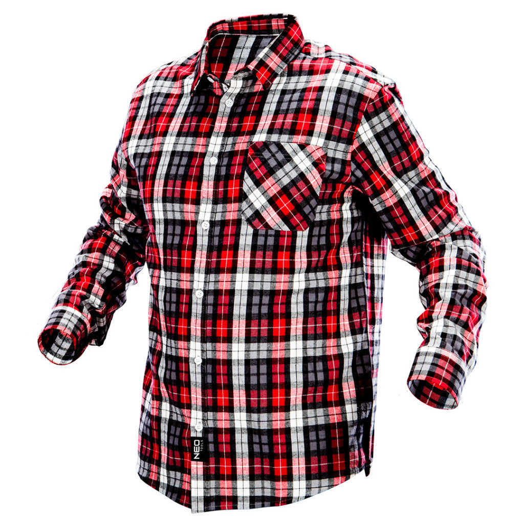 NEO TOOLS Flanel munkaing, piros-fekete-fehér, 100% pamut, S 81-540-S