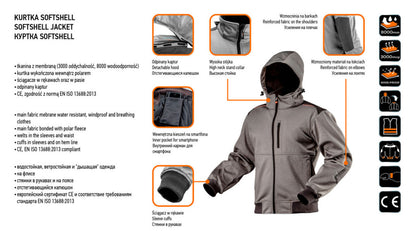 NEO TOOLS Softshell Munkavédelmi kabát, levehető kapucnival, M 81-551-M
