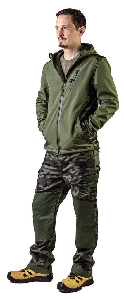 NEO TOOLS Terepmintás, softshell Munkavédelmi kabát, víz- és szélálló, kapucnis, CAMO, vízáll.:5000mm, légáter.:3000g/m2/24h, L 81-553-L