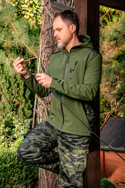 NEO TOOLS Terepmintás, softshell Munkavédelmi kabát, víz- és szélálló, kapucnis, CAMO, vízáll.:5000mm, légáter.:3000g/m2/24h, XL 81-553-XL