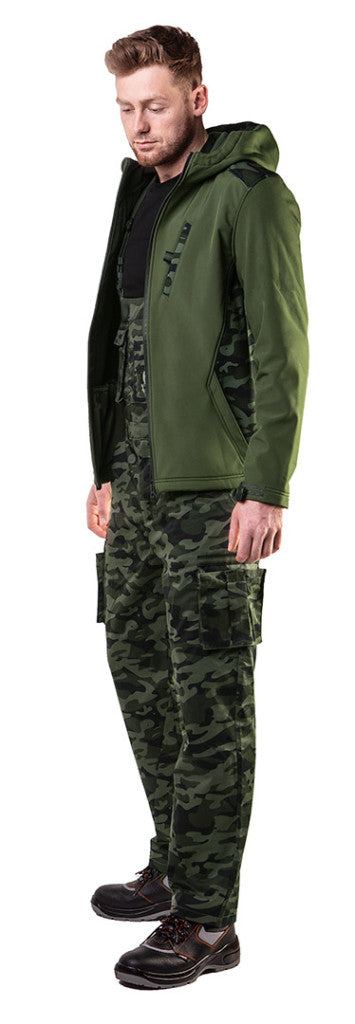 NEO TOOLS Terepmintás, softshell Munkavédelmi kabát, víz- és szélálló, kapucnis, CAMO, vízáll.:5000mm, légáter.:3000g/m2/24h, XXL 81-553-XXL