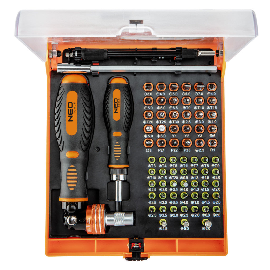 NEO TOOLS Csavarhúzó bitkészlet, hajtószárral 73db 06-115