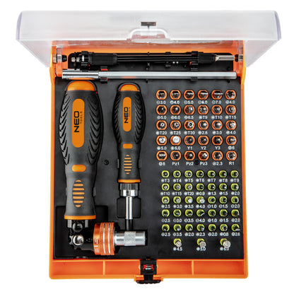 NEO TOOLS Csavarhúzó bitkészlet, hajtószárral 73db 06-115