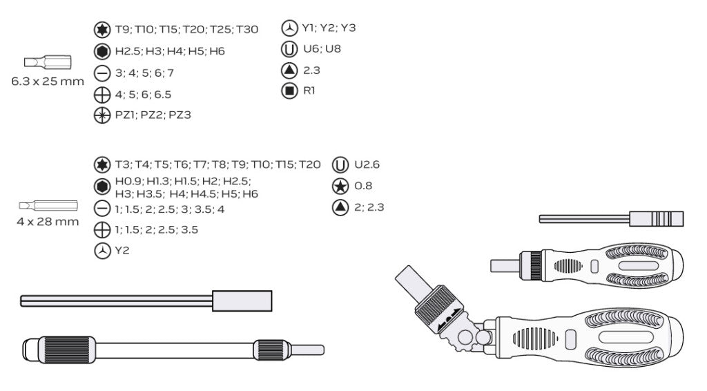 NEO TOOLS Csavarhúzó bitkészlet, hajtószárral 73db 06-115