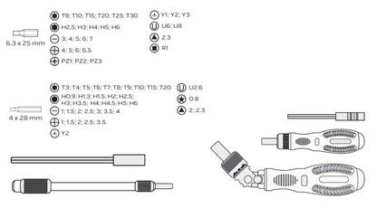 NEO TOOLS Csavarhúzó bitkészlet, hajtószárral 73db 06-115