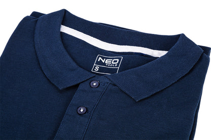 NEO TOOLS Munkavédelmi póló, galléros, kék, DENIM, 100% pamut, 200g/m2, XL 81-606-XL