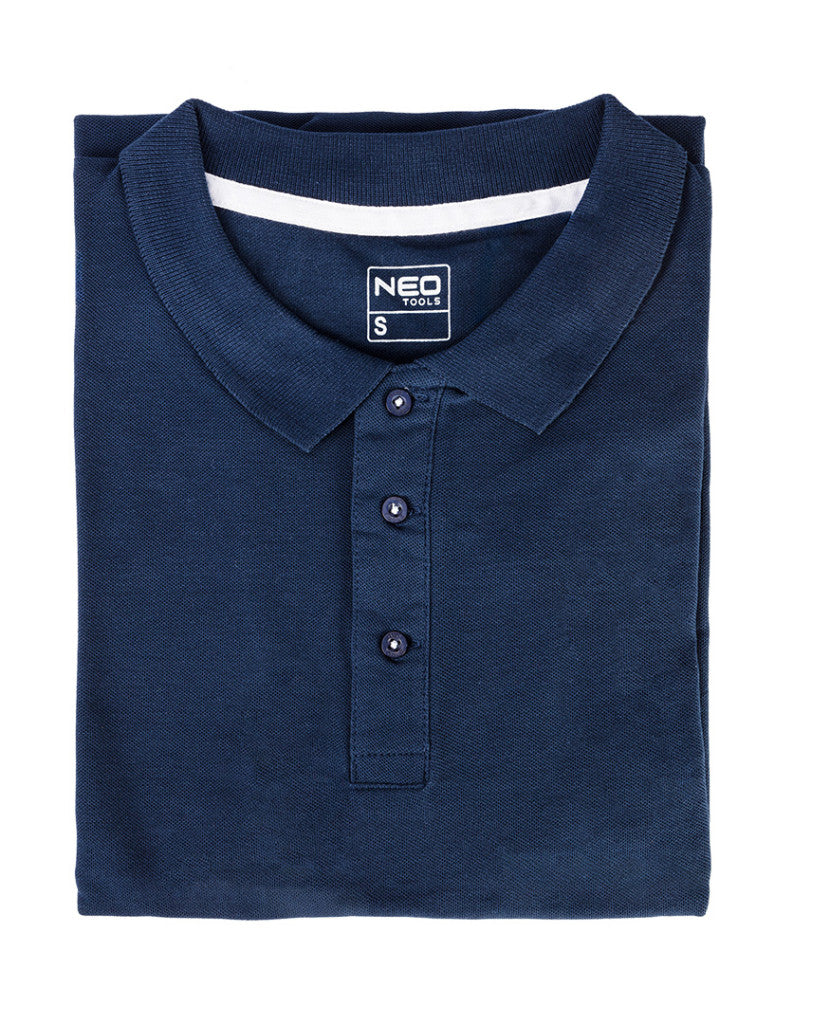 NEO TOOLS Munkavédelmi póló, galléros, kék, DENIM, 100% pamut, 200g/m2, XXL 81-606-XXL