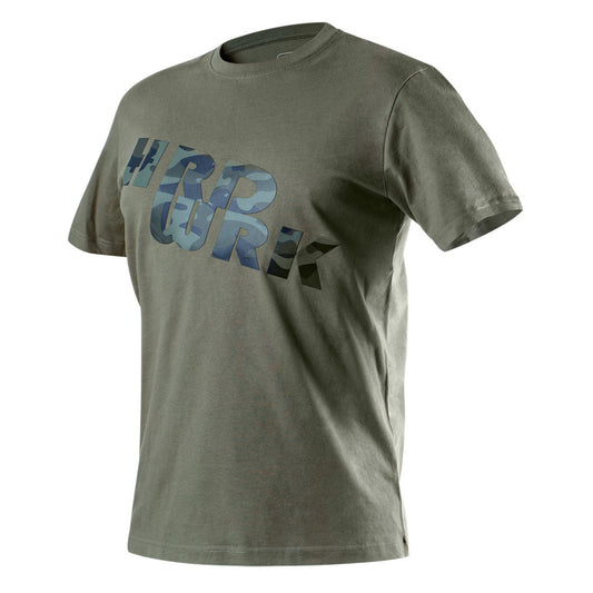 NEO TOOLS Munkavédelmi póló, CAMO, feliratos, olíva, 100% pamut, 180g/m2, L 81-612-L