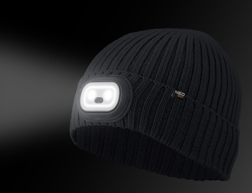 NEO TOOLS Kötött munkasapka, beépített RGB-led lámpával 81-627