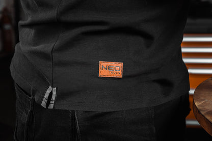 NEO TOOLS Munkavédelmi póló, galléros, DENIM, fekete, pique, 100% pamut, 196g/m2, XL 81-659-XL