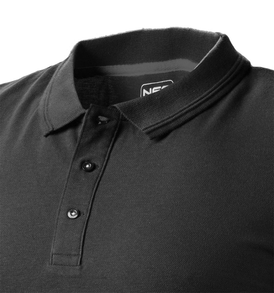 NEO TOOLS Munkavédelmi póló, galléros, DENIM, fekete, pique, 100% pamut, 196g/m2, XL 81-659-XL