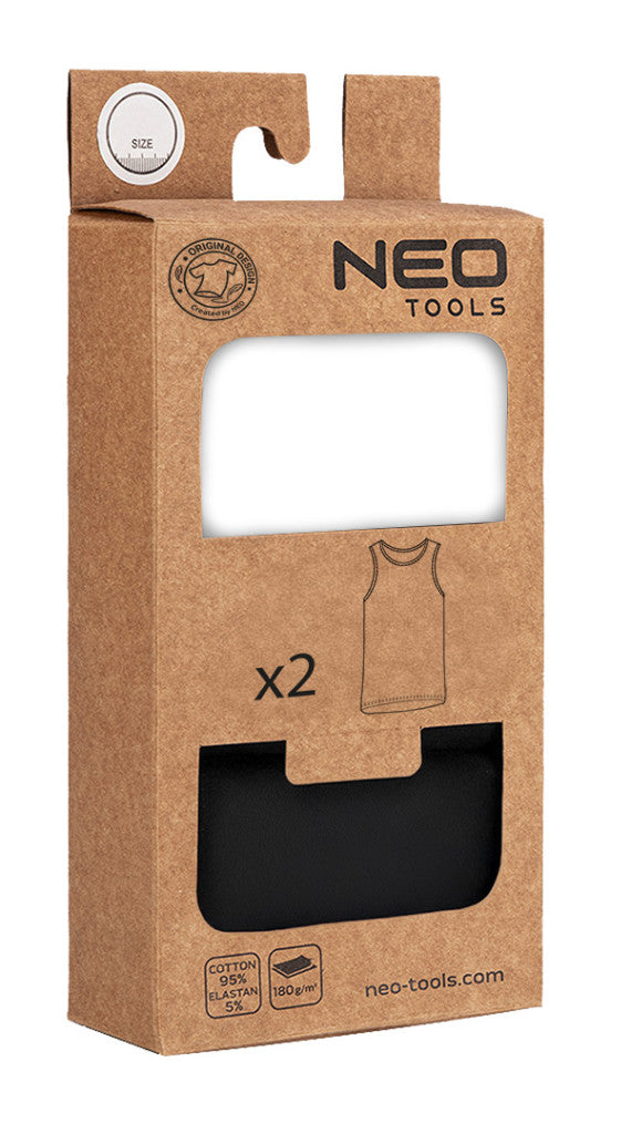 NEO TOOLS Munkavédelmi póló, fekete-fehér, ujjatlan, 95%pamut, 5%elasztán, 2db/cs, L 81-677-L