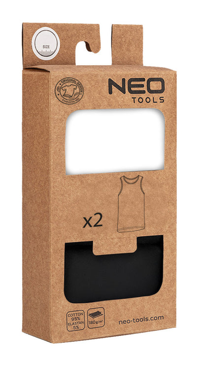 NEO TOOLS Munkavédelmi póló, fekete-fehér, ujjatlan, 95%pamut, 5%elasztán, 2db/cs, M 81-677-M
