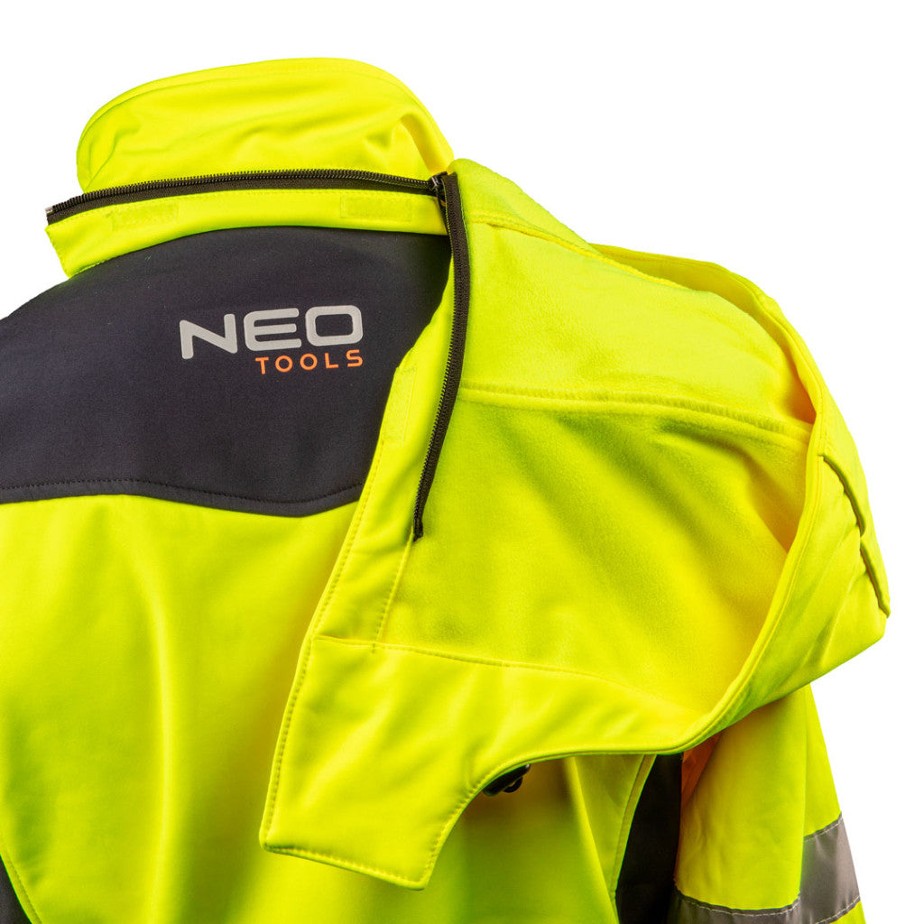 NEO TOOLS Láthatósági Softshell Munkavédelmi kabát, kapucnival, sárga, S 81-700-S