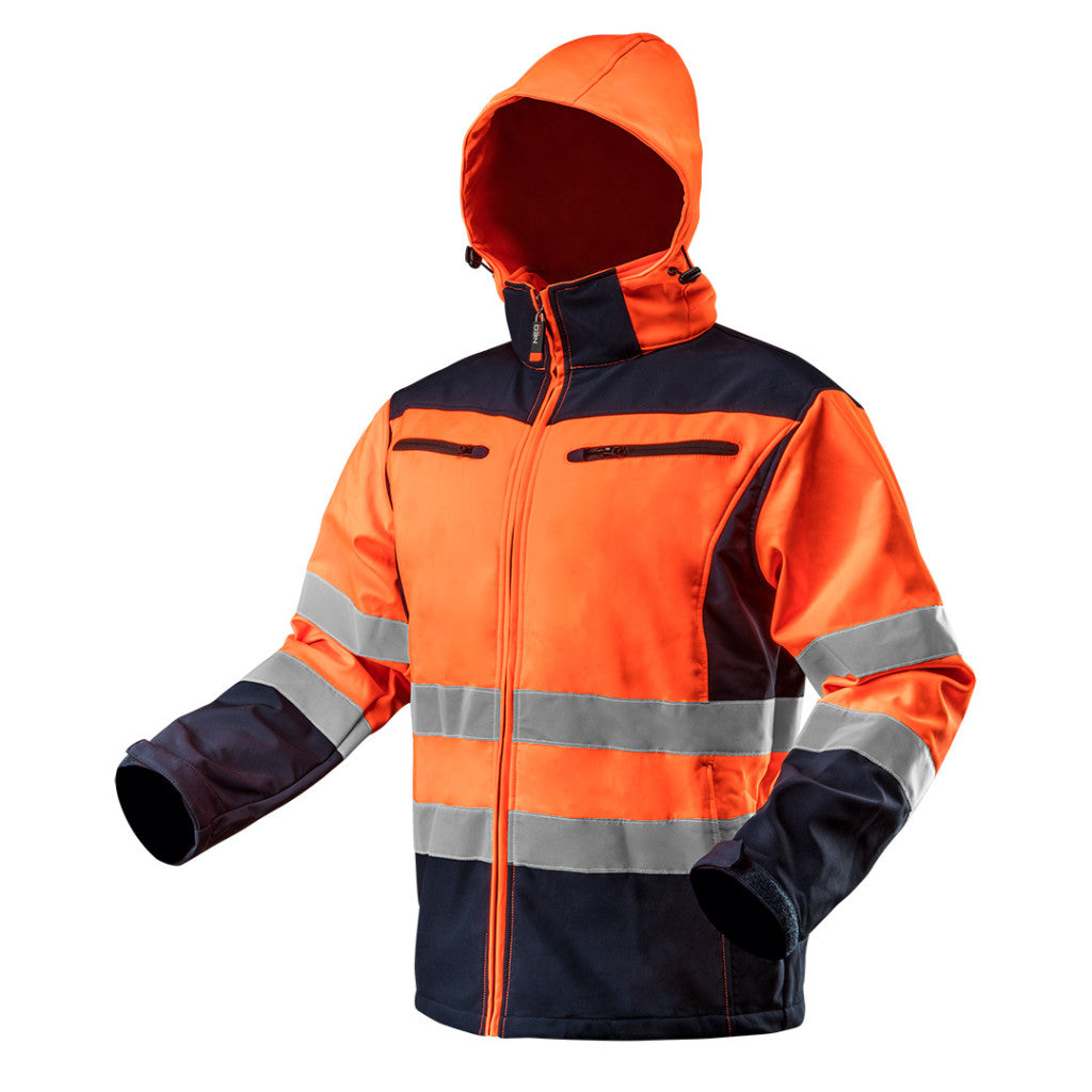 NEO TOOLS Láthatósági Softshell Munkavédelmi kabát, kapucnival, narancssárga, S 81-701-S