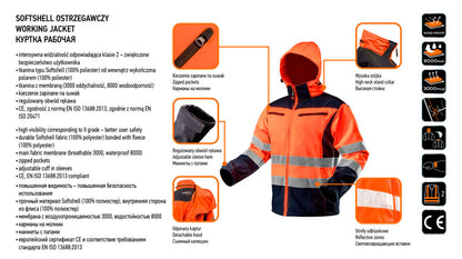 NEO TOOLS Láthatósági Softshell Munkavédelmi kabát, kapucnival, narancssárga, XXXL 81-701-XXXL