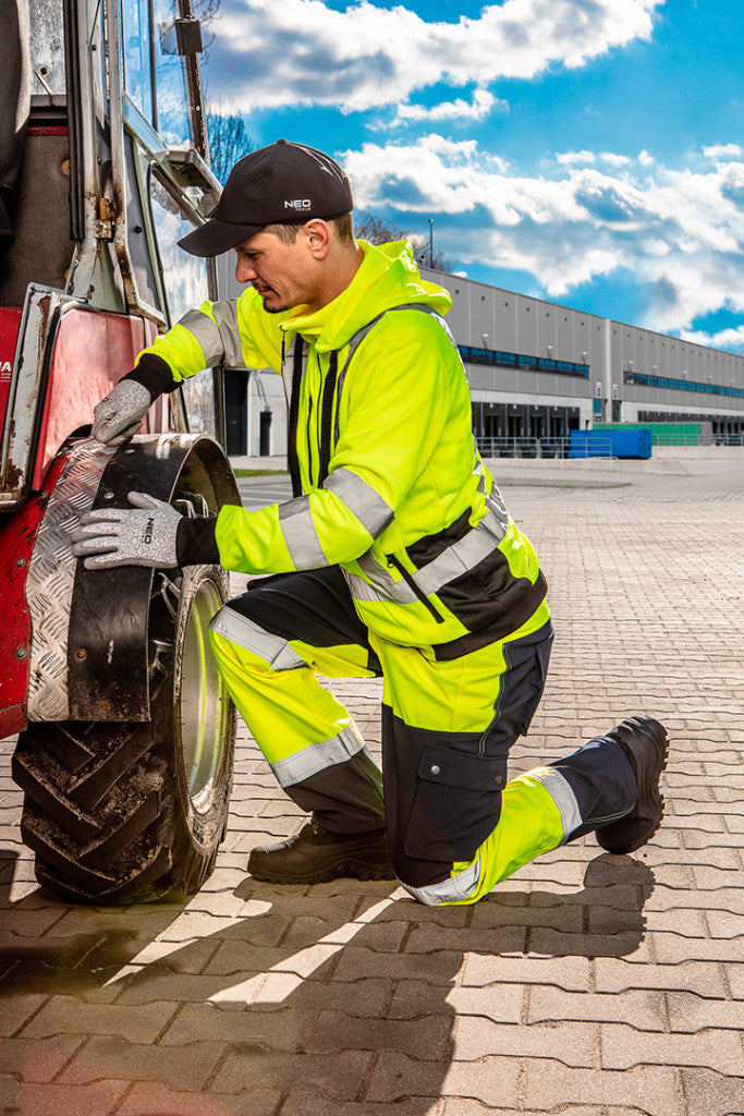 NEO TOOLS Láthatósági Munkavédelmi kabát, citromsárga, kapucnival, XL 81-745-XL