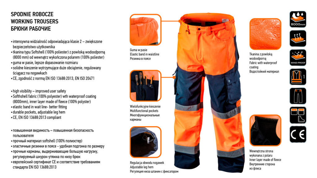 NEO TOOLS Láthatósági munkanadrág, softshell, narancssárga, XXL 81-751-XXL