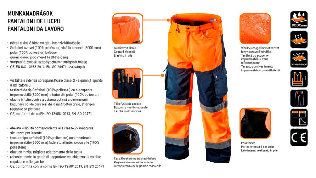 NEO TOOLS Láthatósági munkanadrág, softshell, narancssárga, XXXL 81-751-XXXL