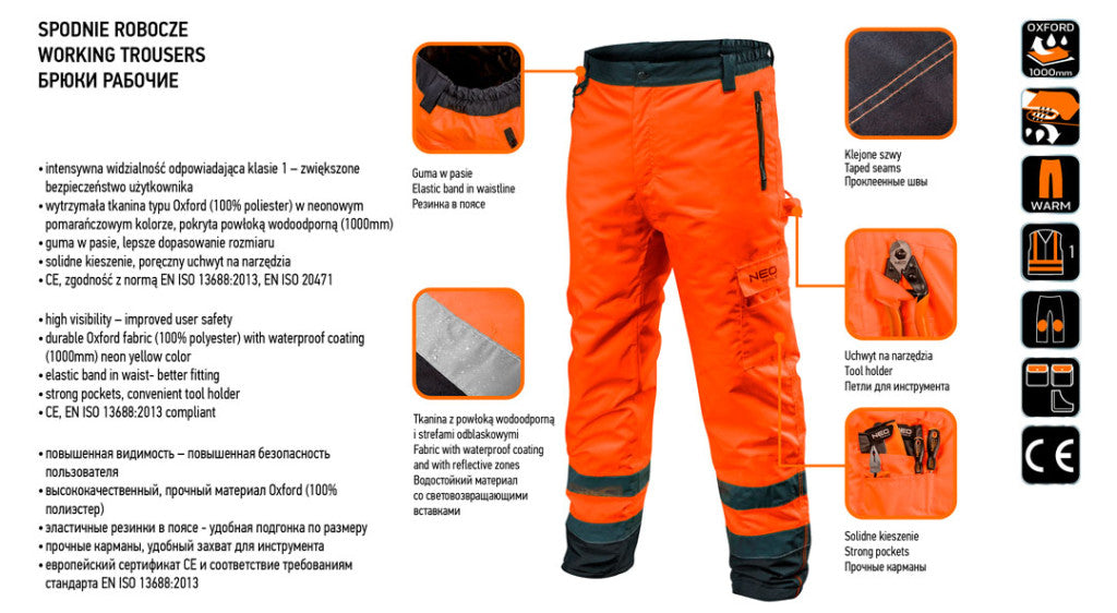 NEO TOOLS Láthatósági munkanadrág, extrán szigetelt, narancssárga, XXXL 81-761-XXXL