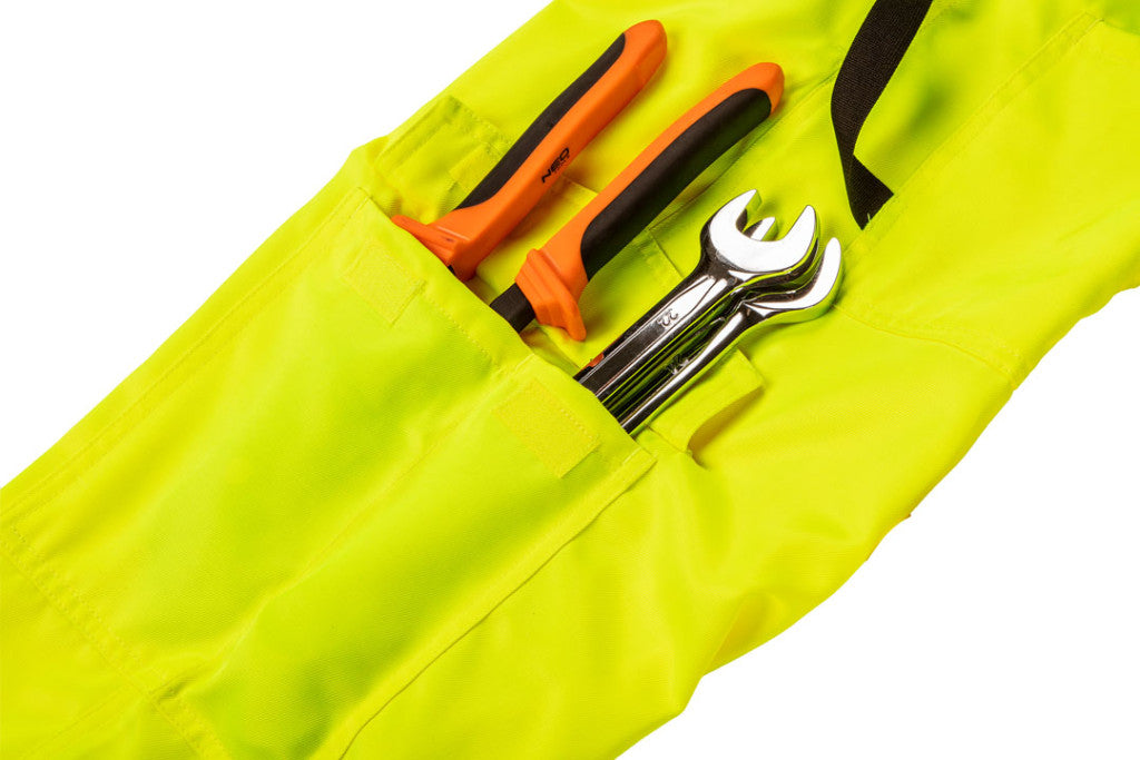 NEO TOOLS Láthatósági kantáros munkanadrág, lélegző, 240gsm, Polyester+pamut, sárga, S 81-777-S