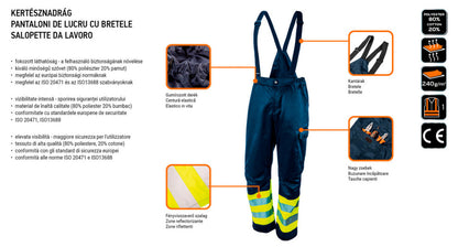 NEO TOOLS KANTÁROS MUNKANADRÁG, LÉLEGZŐ, 240GSM, POLYESTER+PAMUT, TENGERÉSZKÉK, FÉNYVISSZAVERŐ CSÍKOKKAL, S 81-779-S