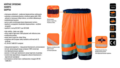 NEO TOOLS LÁTHATÓSÁGI HÁLÓS RÖVIDNADRÁG, NARANCSSÁRGA, S 81-783-S