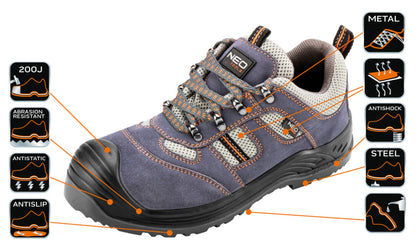 NEO TOOLS Munkavédelmi cipő, velúrbőr, CE, 40, S1P SRA 82-031