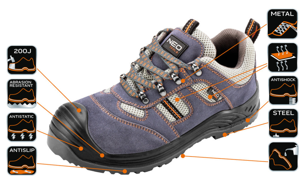 NEO TOOLS Munkavédelmi cipő, velúrbőr, CE, 43, S1P SRA 82-034