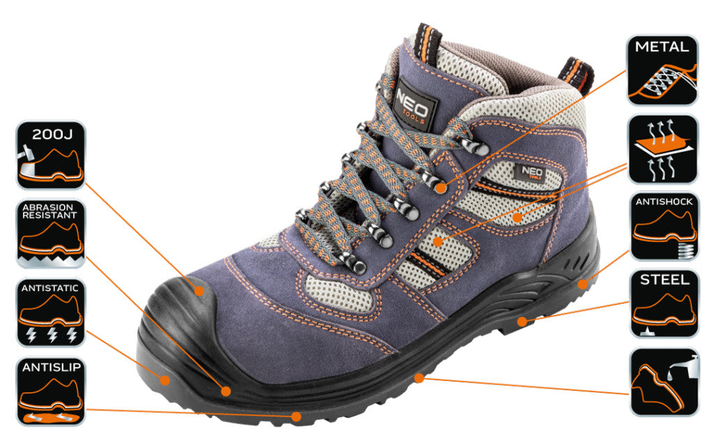 NEO TOOLS Munkavédelmi bakancs, velúrbőr, CE, 42, S1P SRA 82-043