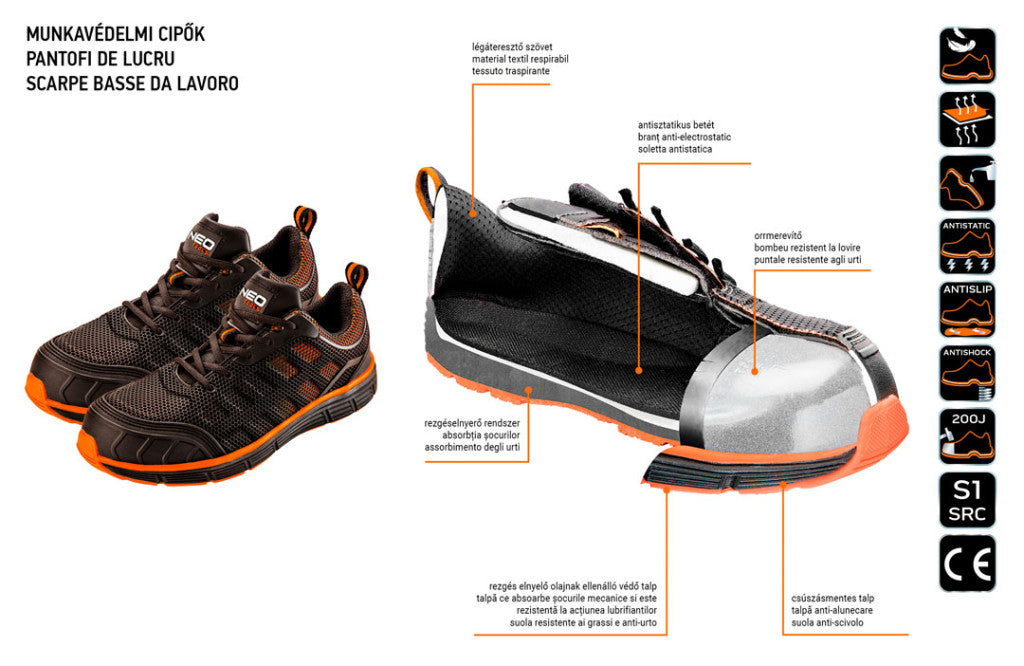 NEO TOOLS Munkavédelmi cipő S1, acélbetéttel, 44 82-095